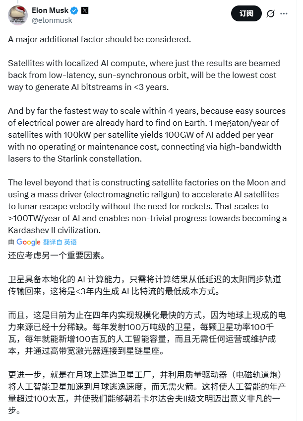 马斯克太空算力计划引发热议,人类或将迈入新文明阶段(图2) 马斯克太空算力计划引发热议,人类或将迈入新文明阶段(图2)